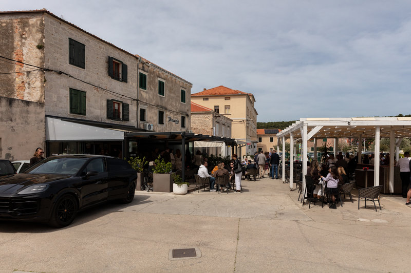 Tisno main square with cafés