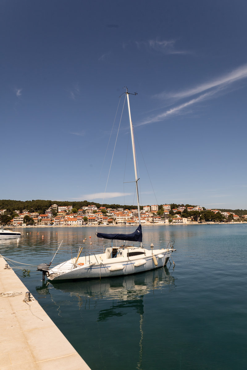 Moored sailboat in the harbor